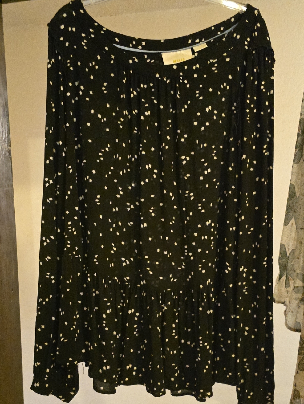 Maeve Black Skirt with Cream Dot Print and Ruffle Hem